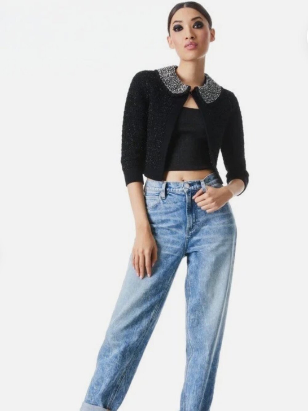 Alice + Olivia Akira Embellished Collar Cardigan — Black | Size M | NWT - Picture 2 of 8